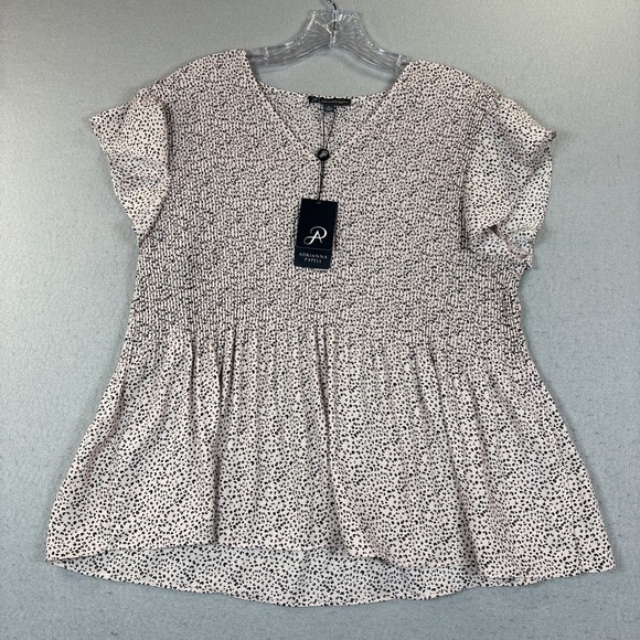 Adrianna Papell Tops - Adrianna Papell Women V Neck Flutter Sleeve‎ Pleat Top NWT $69 Pink/Black Medium